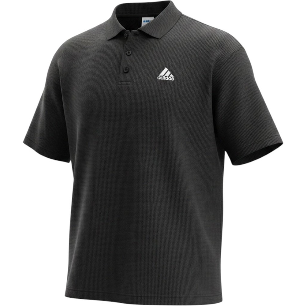 Adidas Henley Shirt Mens XXL Black Excellent Vintage Waffle Knit Short Sleeve